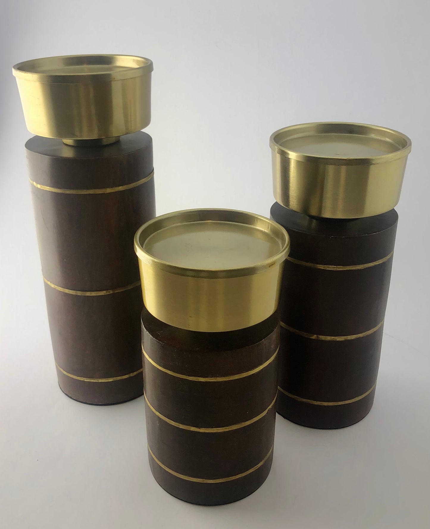 Wooden and Brass Candle Holders (set of 3)