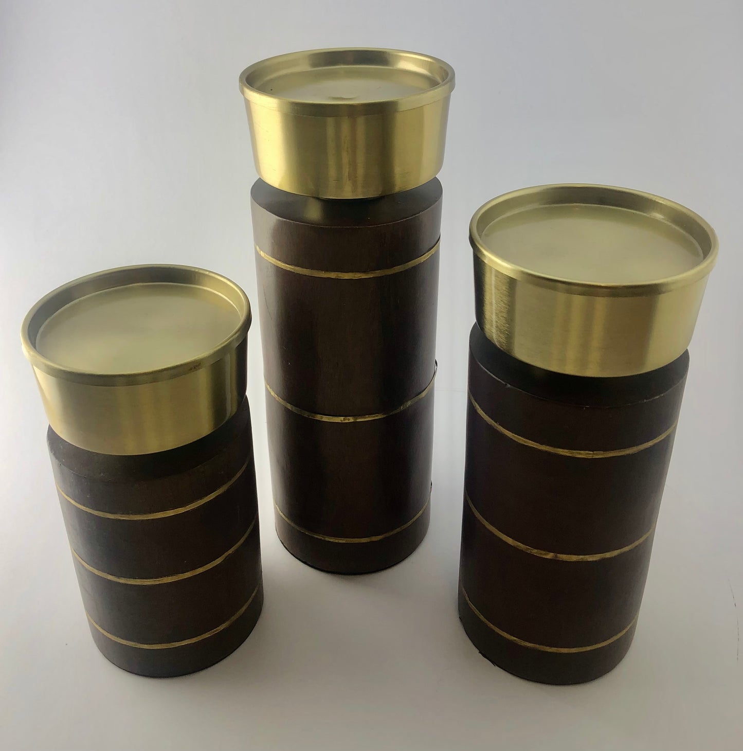 Wooden and Brass Candle Holders (set of 3)