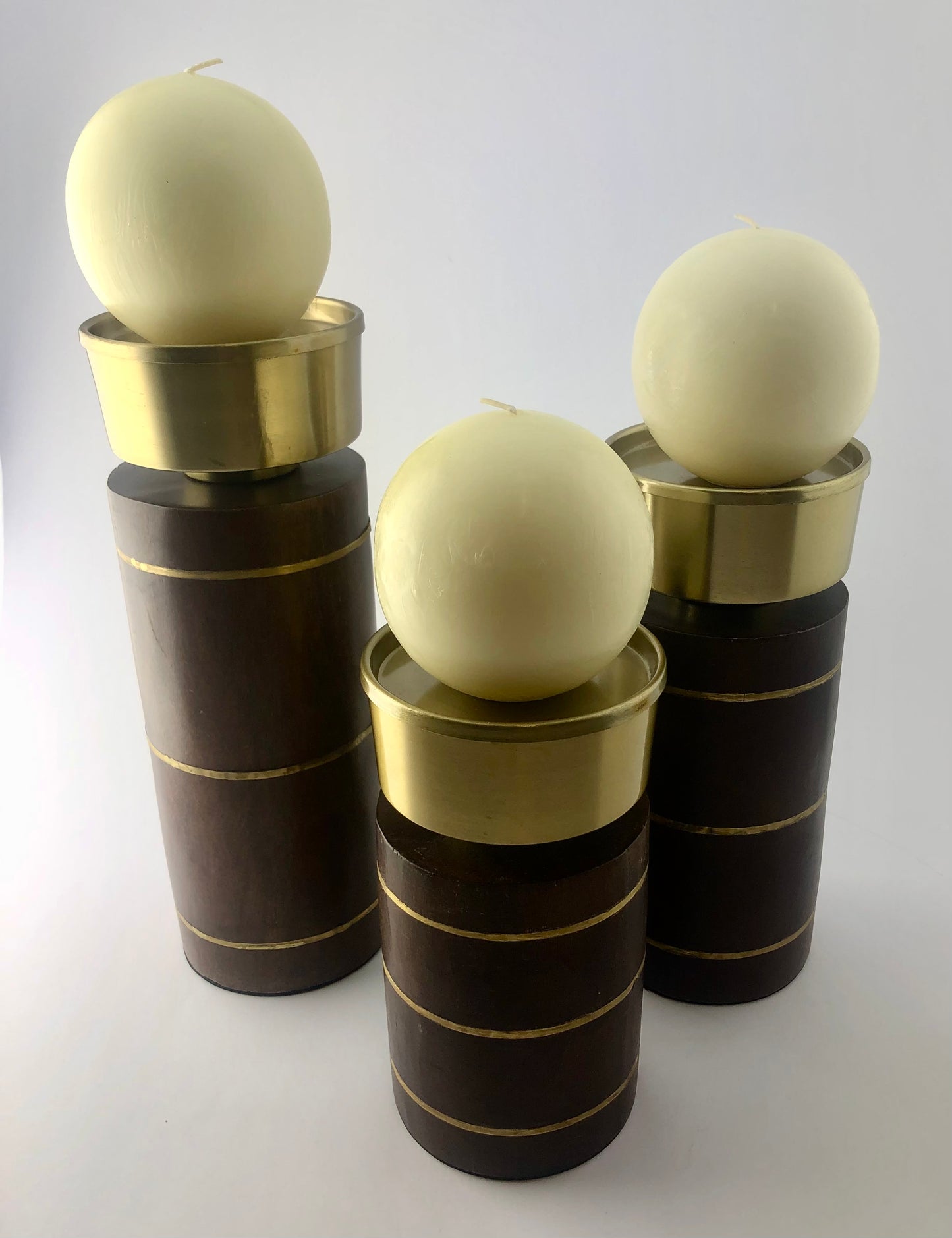 Wooden and Brass Candle Holders (set of 3)