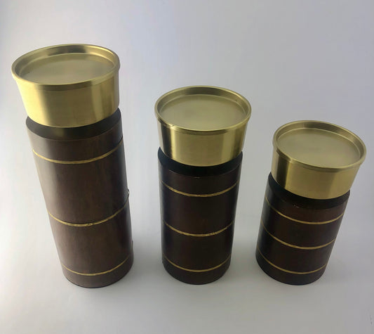 Wooden and Brass Candle Holders (set of 3)